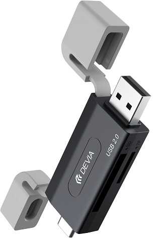 Devia kortelių skaitytuvas 2in1 EL239 USB/USB-C 2.0 juodos spalvos