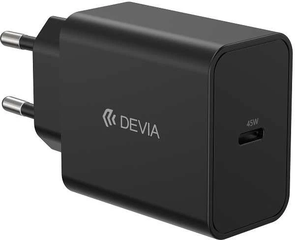Devia laidinis įkroviklis Rocket PD 45W 1x USB-C juodos spalvos+ kabelis USB-C - USB-C