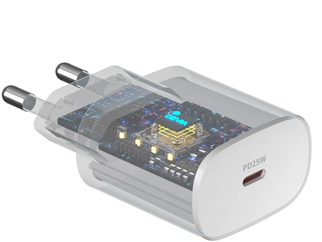 Devia sieninis įkroviklis Smart PD 25W 1x USB-C baltas + laidas USB-C – USB-C