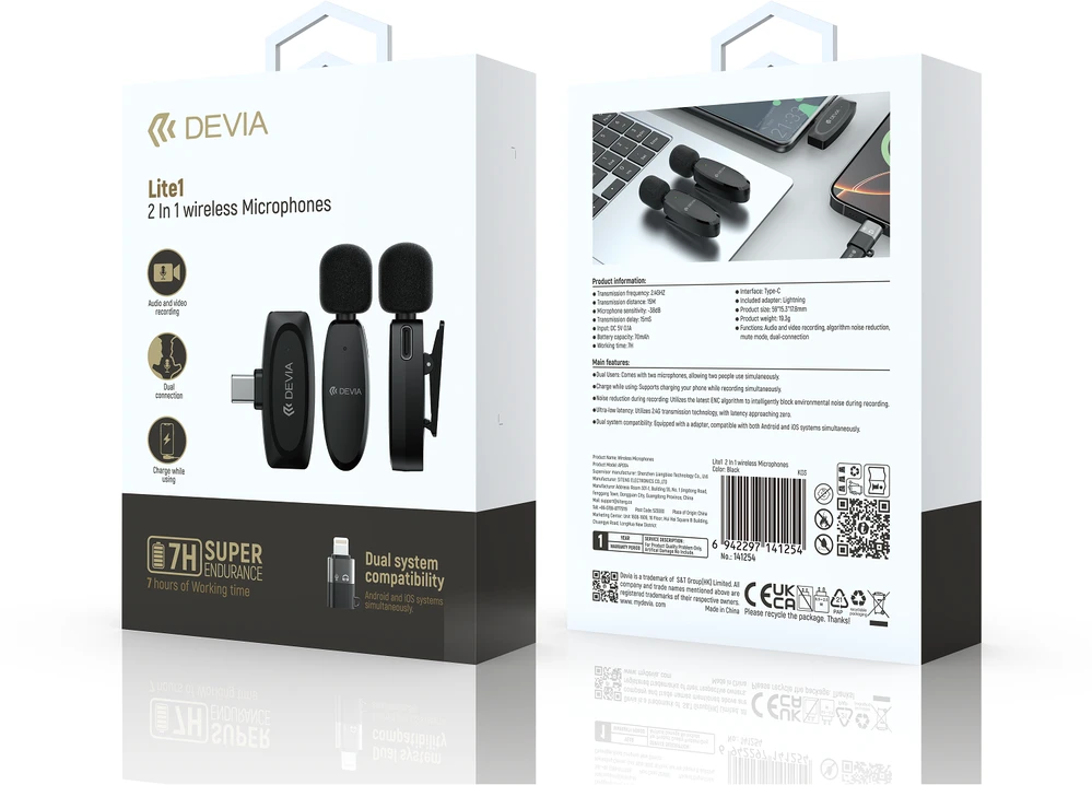 Devia mikrofonas išmaniesiems telefonams Lite 1 USB-C 2in1 juodas
