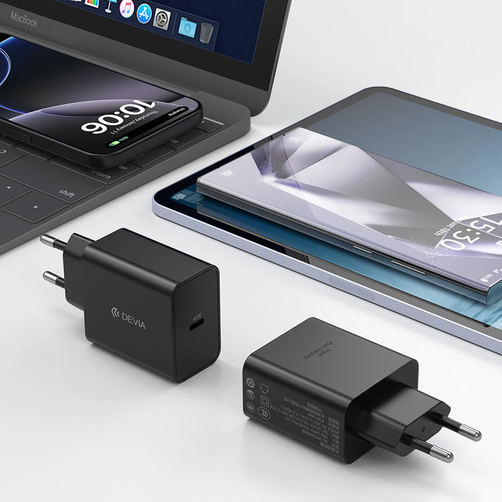 Devia sieninis įkroviklis Rocket PD 45W 1x USB-C juodas