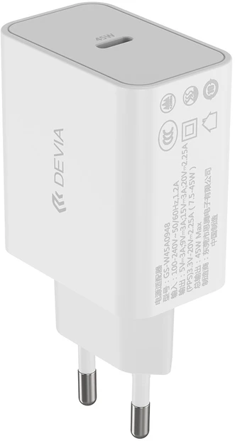 Devia sieninis įkroviklis Rocket PD 45W 1x USB-C baltas