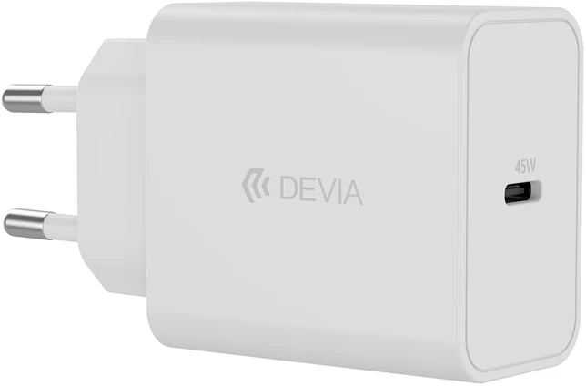 Devia sieninis įkroviklis Rocket PD 45W 1x USB-C baltas + laidas USB-C – USB-C