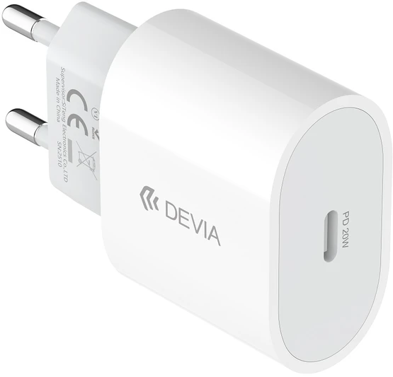 Devia sieninis įkroviklis Rocket PD QC 20W 1x USB-C baltas
