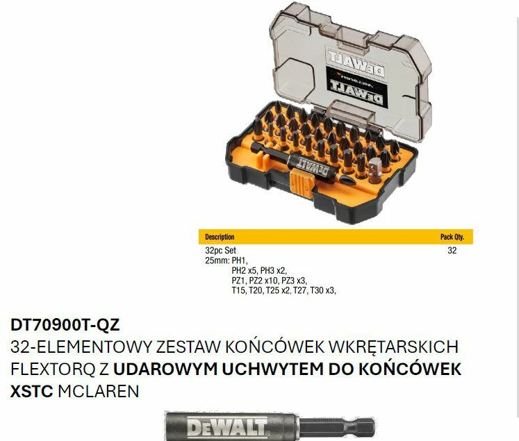 Sukimo antgalių komplektas DeWalt DT70900T; 32 vnt.