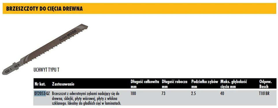 DEWALT PJŪKLELIS SIAURAPJŪKLIUI 100×2,5mm T101BR MEDIENA/PLOKŠTĖ /5vnt.