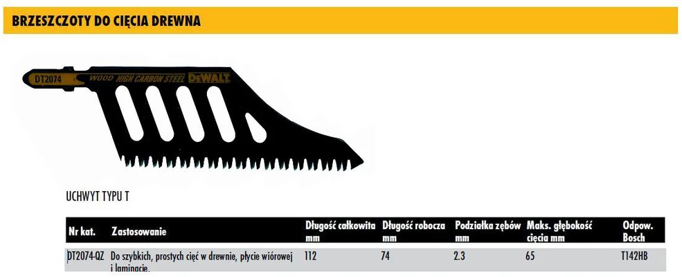 DEWALT JIGSAW BLADE 112x2,3mm MEDIENA / 1 vnt