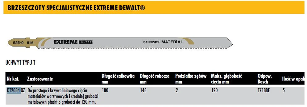 DEWALT JIGSAW BLADE 180x2mm T718BF SANDWICH PLOKŠTĖS / 5vnt.