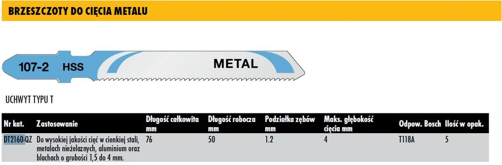 DEWALT BRZESZCZOT DO WYRZYNARKI 76mm 5szt. METAL