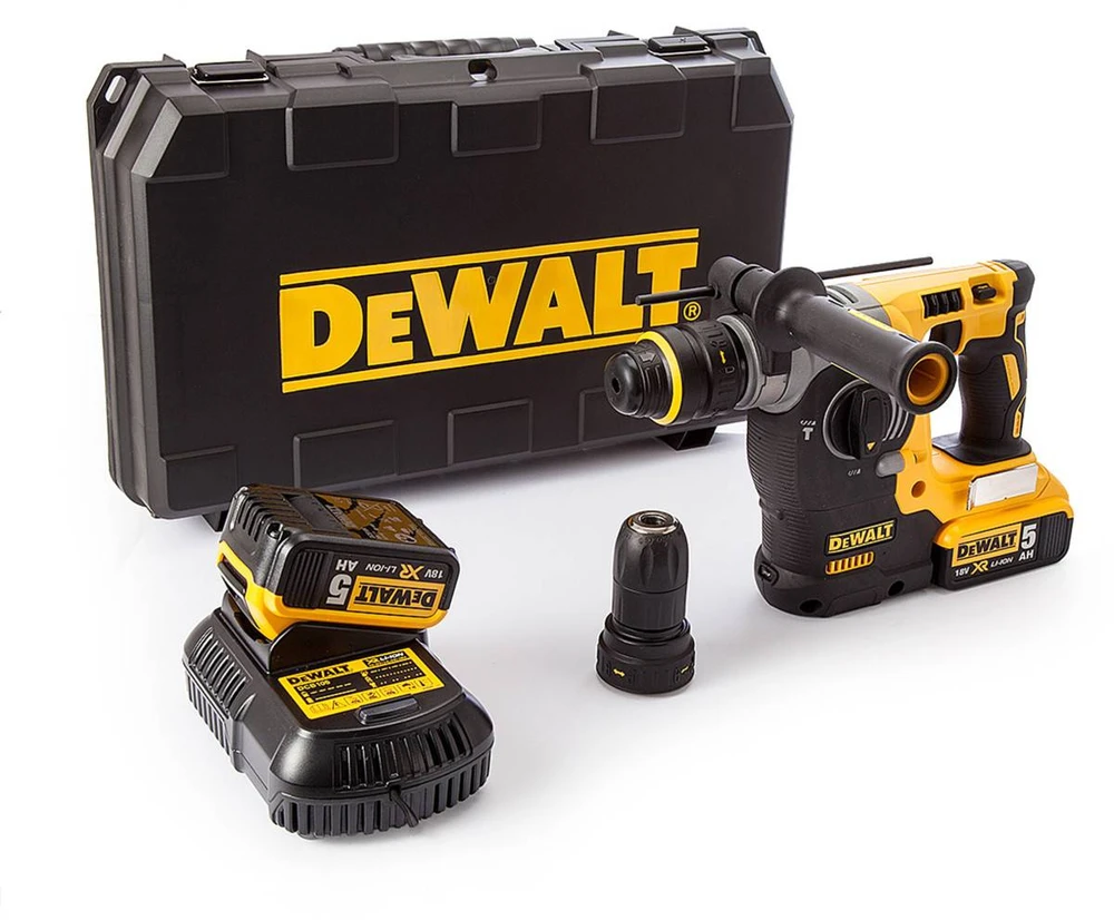 DEWALT SDS-PLUS GRĘŽIMO KJŪKAS 18V 2.1J 2 x 5.0Ah XR LI-ION BE šepetėlių + LAIKIKLIS DCH274P2T