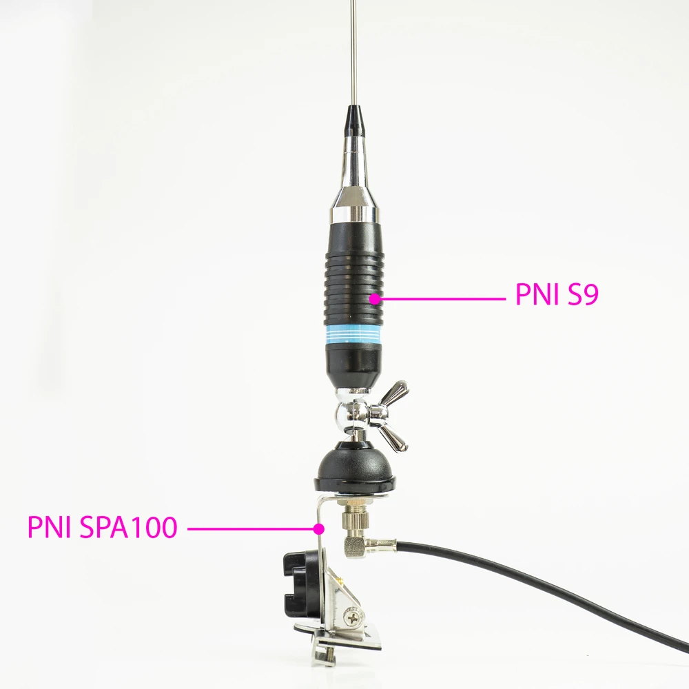 Dėžė 50 vienetų CB antenų PNI S9 su drugelio tipo laikikliu, antenos ilgis 120 cm, su 4 m RG58 kabeliu