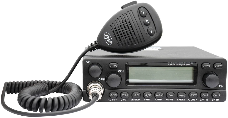 Dėžė su 10 vnt. CB radijo stotelių PNI Escort High Power 60 multistandard, FM/AM, ASQ, RF Gain, 12V
