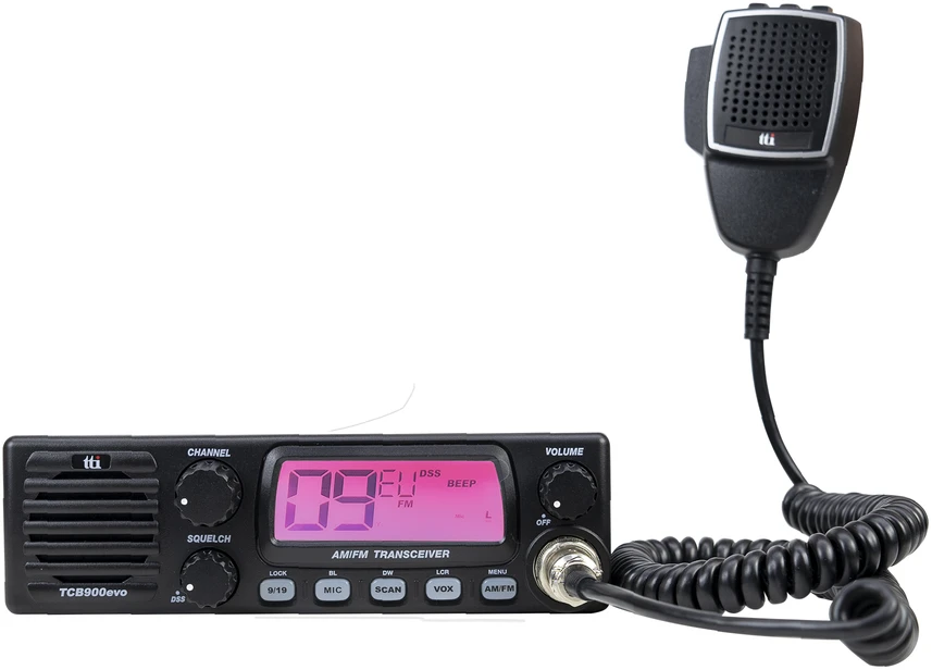 Dėžutė su 10 vienetų CB radijo stotelių TTi TCB-900 EVO, DSS, SQ, „Dual Watch“, mikrofono stiprinimas, 12V-24V, „Bluetooth“ rakto jungtis