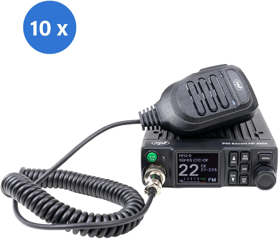 Dėžutė su 10 vnt. CB radijo stotelių PNI Escort HP 8900 ASQ, 12V / 24V, RF Gain, Roger Beep, CTCSS-DCS, Dual Watch AM / FM, perjungiamos tik į ES dažnių juostą
