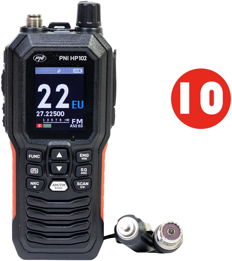 Dėžutė su 10 vnt. nešiojamų CB radijo stotelių PNI Escort HP 102 multi standard, ASQ, 4W, 12V-24V, NRC, Dual Watch, Roger Beep