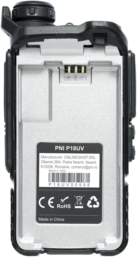 Dėžutė su 20 vienetų nešiojamų VHF/UHF radijo stotelių PNI P18UV, dviejų dažnių, 144-146MHz ir 430-440MHz, 200 kanalų, VOX, nuskaitymas, FM radijas, Li-Ion 2200 mAh