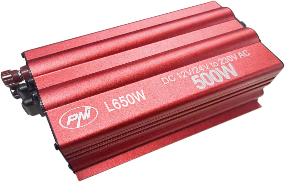 Dėžutė su 20 vienetų PNI L650W įtampos keitiklių, dvigubas maitinimo šaltinis 12V/24V, 230V išėjimas, 500W, modifikuota sinusinė banga, 5V 500mAh USB jungtis, su pridedamais maitinimo gnybtais ir cigarečių degiklio kištuku