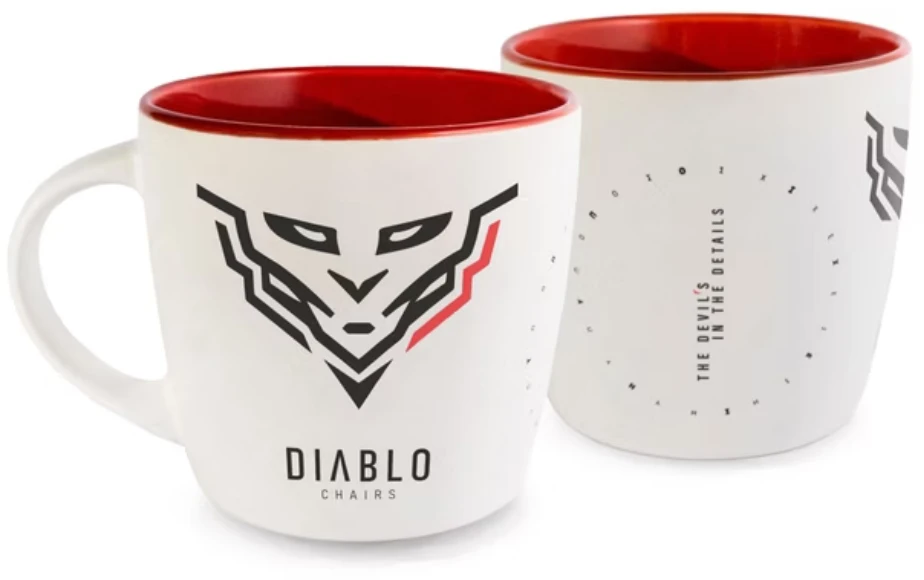 Diablo Chairs puodelis baltos spalvos ir raudonos spalvos