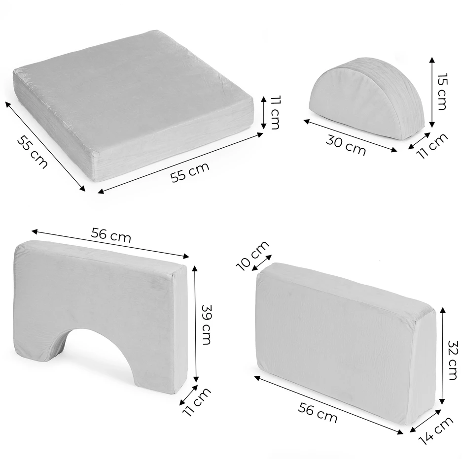 Didelė 2 vietų modulinė sulankstoma sofa vaikams „pasidaryk pats“ su 10 minkštų pagalvių – pilka ECOTOYS