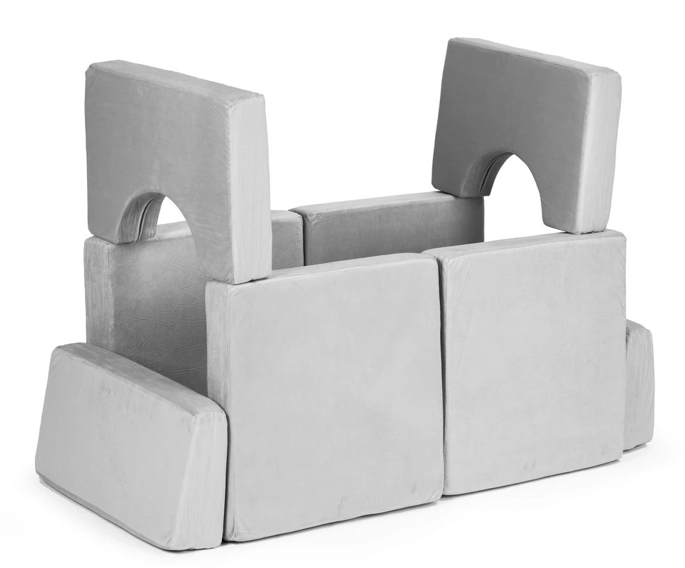 Didelė 2 vietų modulinė sulankstoma sofa vaikams „pasidaryk pats“ su 10 minkštų pagalvių – pilka ECOTOYS
