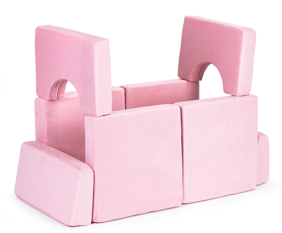 Didelė 2 vietų modulinė sulankstoma sofa vaikams „pasidaryk pats“ su 10 minkštų pagalvėlių – rožinė ECOTOYS