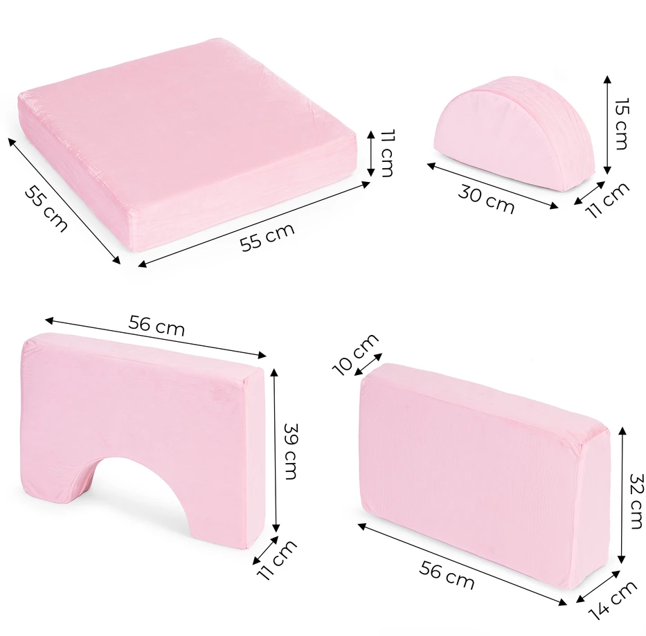 Didelė 2 vietų modulinė sulankstoma sofa vaikams „pasidaryk pats“ su 10 minkštų pagalvėlių – rožinė ECOTOYS