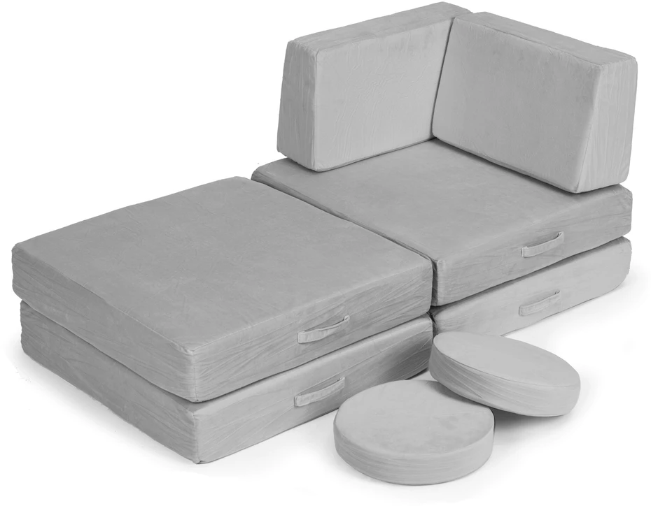 Didelė sulankstoma modulinė sofa vaikams „pasidaryk pats“, 8 minkštos pagalvės – pilka ECOTOYS