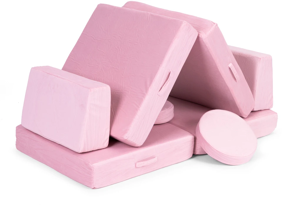 Didelė sulankstoma modulinė sofa vaikams „pasidaryk pats“, 8 minkštos pagalvės – rožinė ECOTOYS