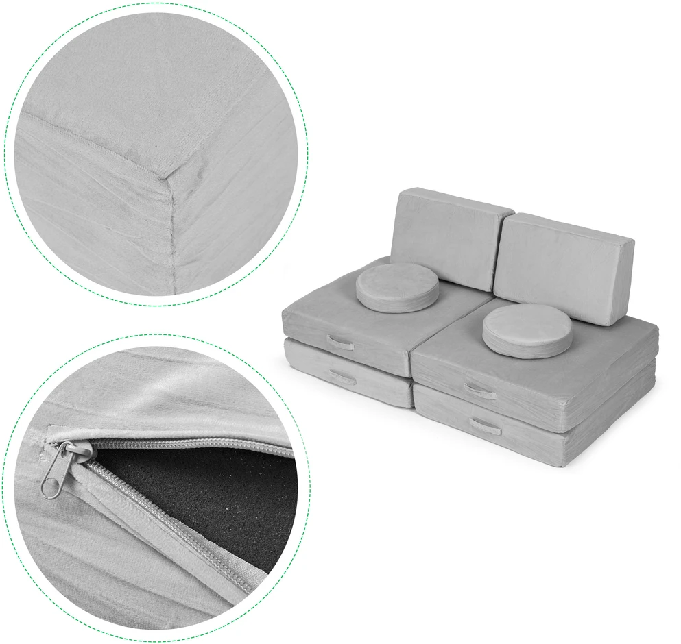 Didelė sulankstoma modulinė sofa vaikams „pasidaryk pats“, 8 minkštos pagalvės – pilka ECOTOYS