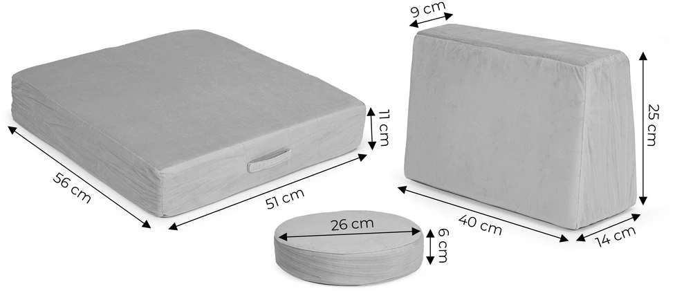 Didelė sulankstoma modulinė sofa vaikams „pasidaryk pats“, 8 minkštos pagalvės – pilka ECOTOYS