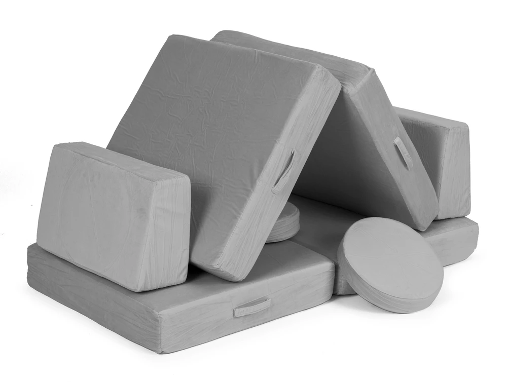 Didelė sulankstoma modulinė sofa vaikams „pasidaryk pats“, 8 minkštos pagalvės – pilka ECOTOYS