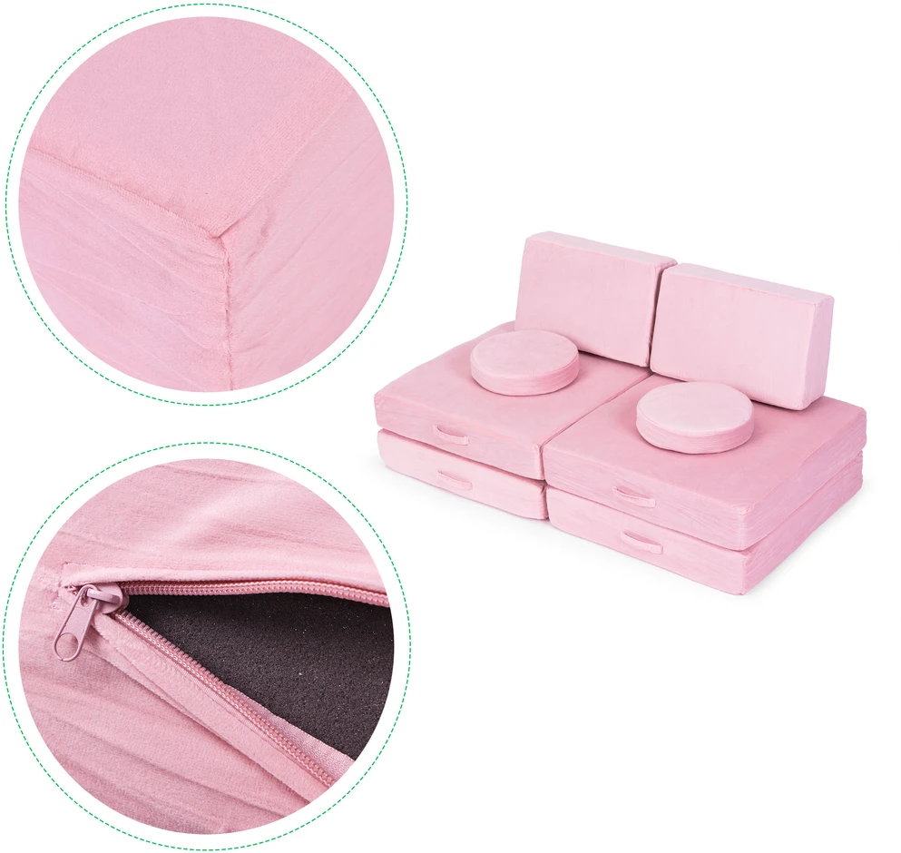 Didelė sulankstoma modulinė sofa vaikams „pasidaryk pats“, 8 minkštos pagalvės – rožinė ECOTOYS