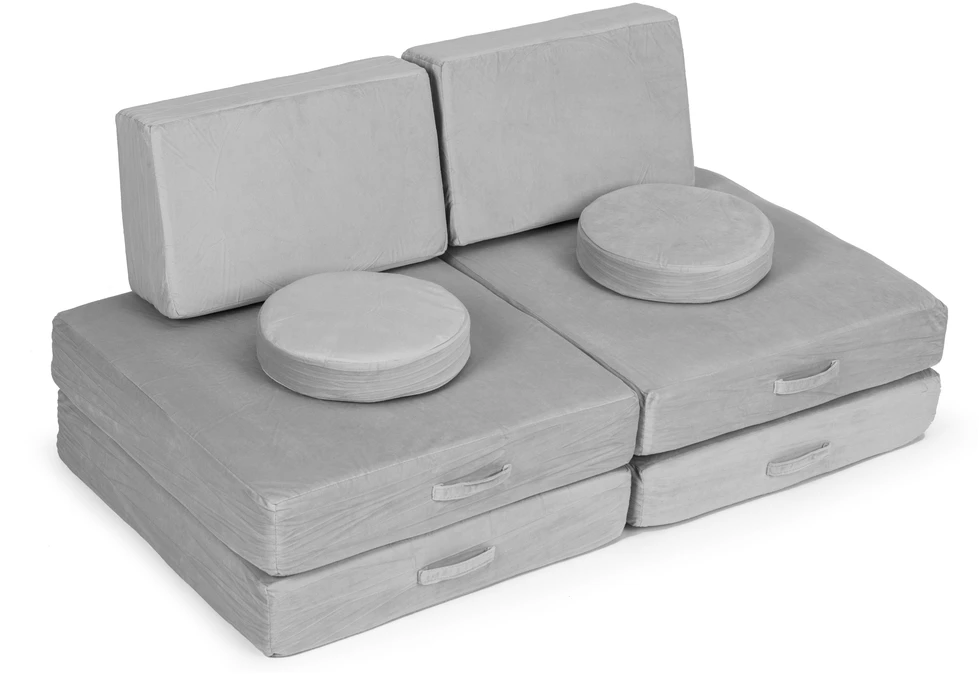 Didelė sulankstoma modulinė sofa vaikams „pasidaryk pats“, 8 minkštos pagalvės – pilka ECOTOYS