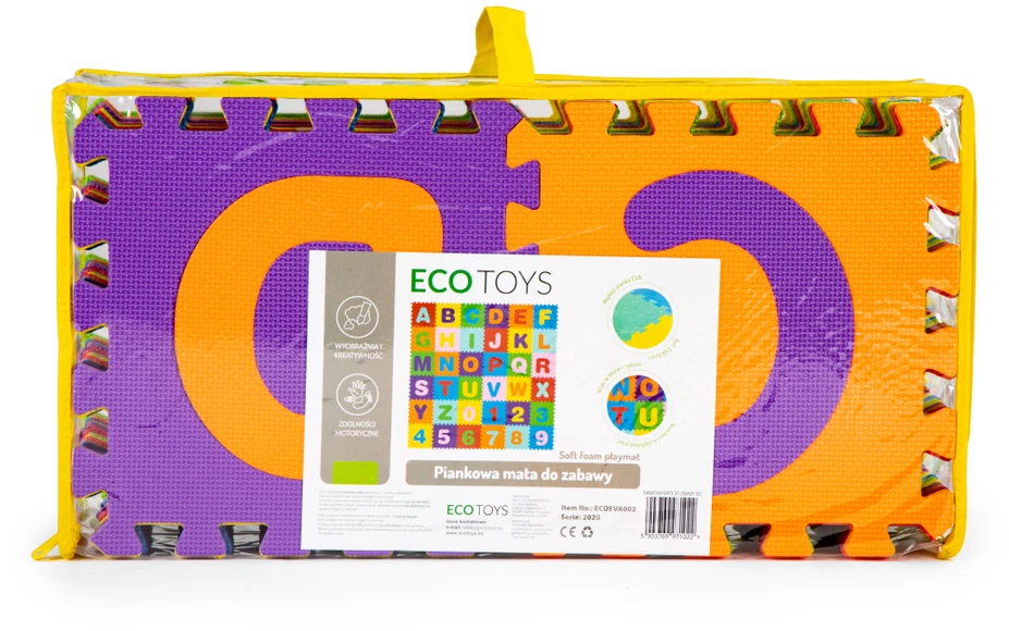 Ecotoys Didelis putų EVA kilimėlis vaikams raidės skaičiai 178x178 cm 36 vnt.