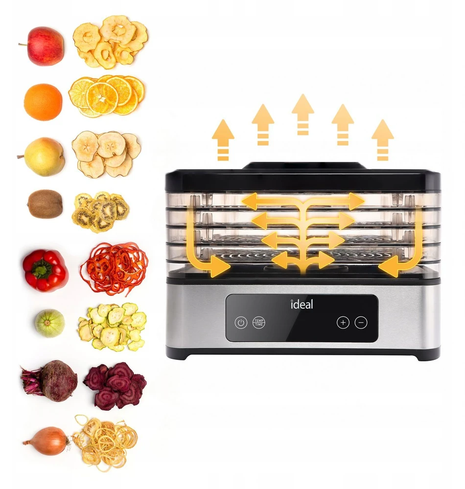 Didelis maisto džiovintuvas grybams, vaisiams ir daržovėms „IDEAL INOX“ + konvekcija 400 W + laikmatis