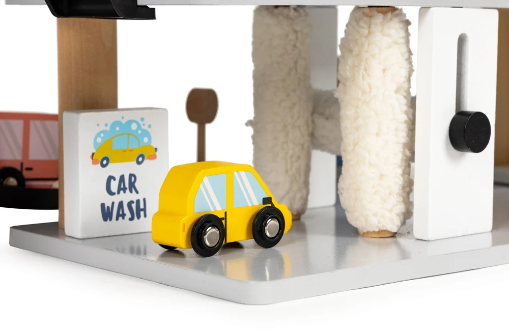 Didelis medinis garažas su liftu + automobilių sraigtasparnių plovykla ECOTOYS
