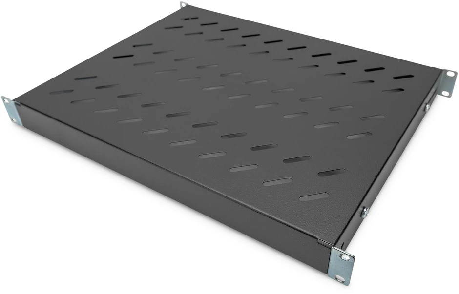 DIGITUS 19" Cabinet shelf, 1U, 350-500mm, color juodas (RAL 9005), DN-97645