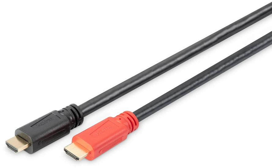 Assmann Electronic DIGITUS HDMI didelės spartos A tipo jungties kabelis su stiprintuvu. M/M 10.0m Full HD CE auksinis bl