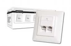 DIGITUS CAT 5e modulinis sieninis lizdas, ekranuotas, 2x RJ45, 8P8C, LSA, grynos baltos spalvos, įleidžiamas, DN-9001/B5-N
