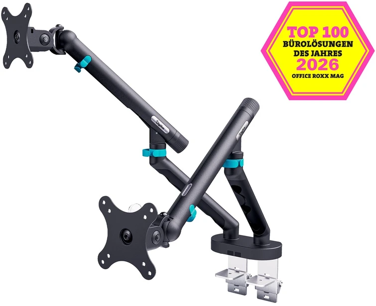 Assmann Electronic DIGITUS dvigubo monitoriaus laikiklis 2x35 colių 2x10kg mechaninė spyruoklinė VESA 75x75 100x100 Juodas