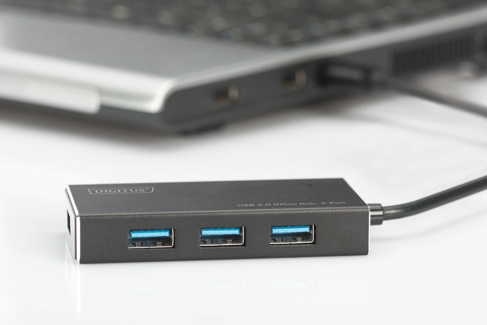 Assmann Electronic DIGITUS USB 3.0 Hub 4 prievadų Įsk. 5V/2A maitinimo šaltinis Aliuminio korpusas