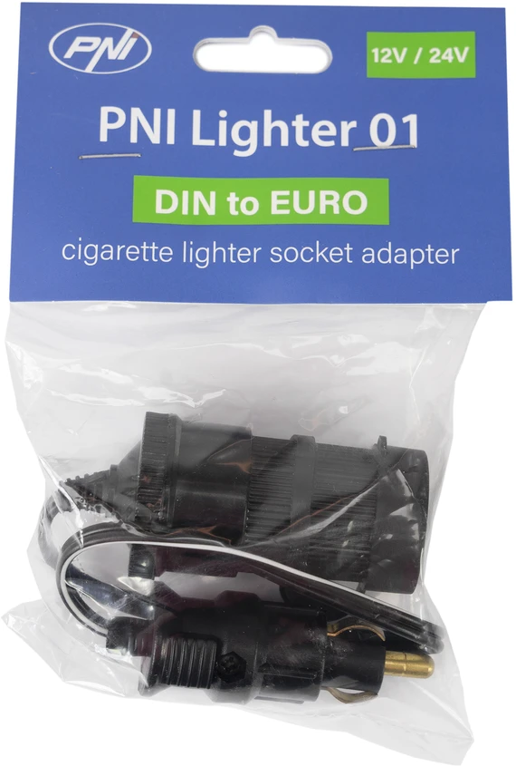 DIN adapteris į EURO cigarečių degiklio lizdą PNI Lighter 01 su ilginamuoju laidu, 12V/24V