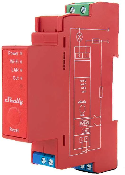 Shelly PRO 1PM išmanioji 1 kanalo relė valdoma Wifi LAN ar Bluetooth montuojama ant DIN bėgelio