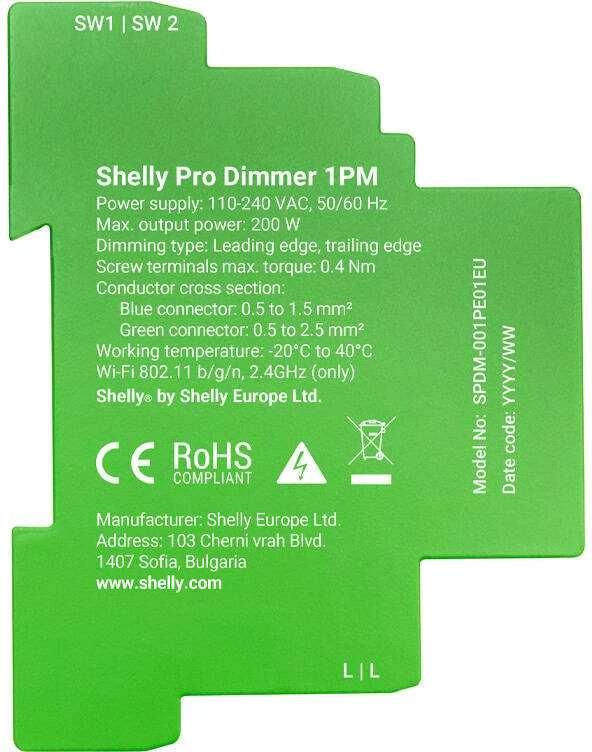 Shelly Pro Dimmer 1PM 1 kanalo pritemdymo modulis