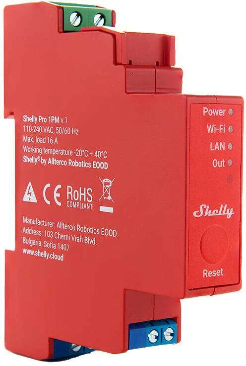 Shelly PRO 1PM išmanioji 1 kanalo relė valdoma Wifi LAN ar Bluetooth montuojama ant DIN bėgelio
