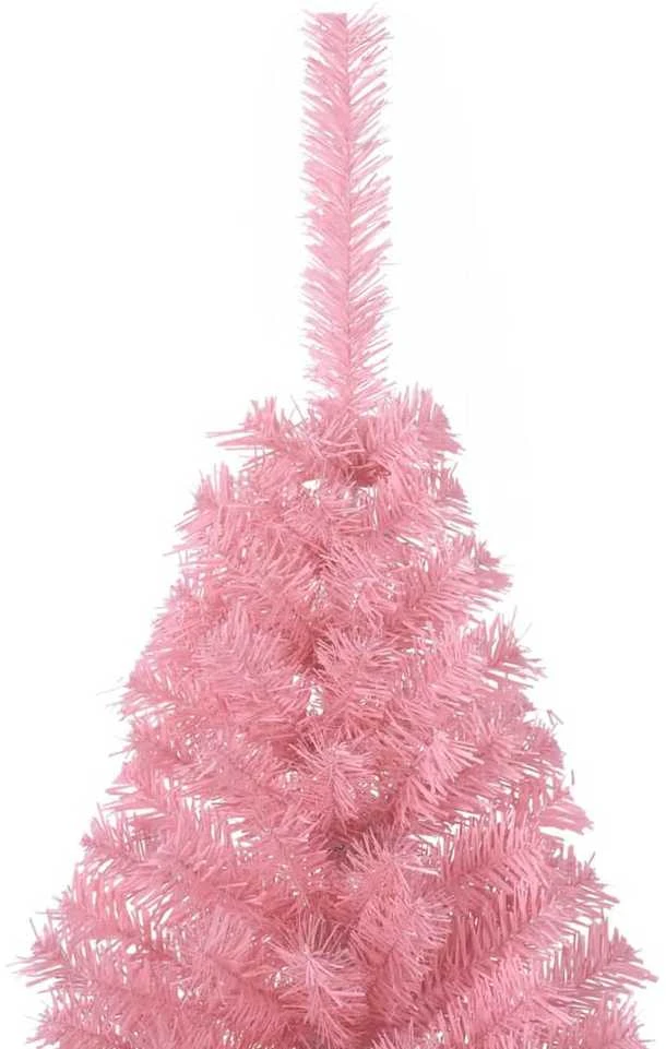 Dirbtinė pusinė Kalėdų eglutė su stovu, rožinė, 150cm, PVC