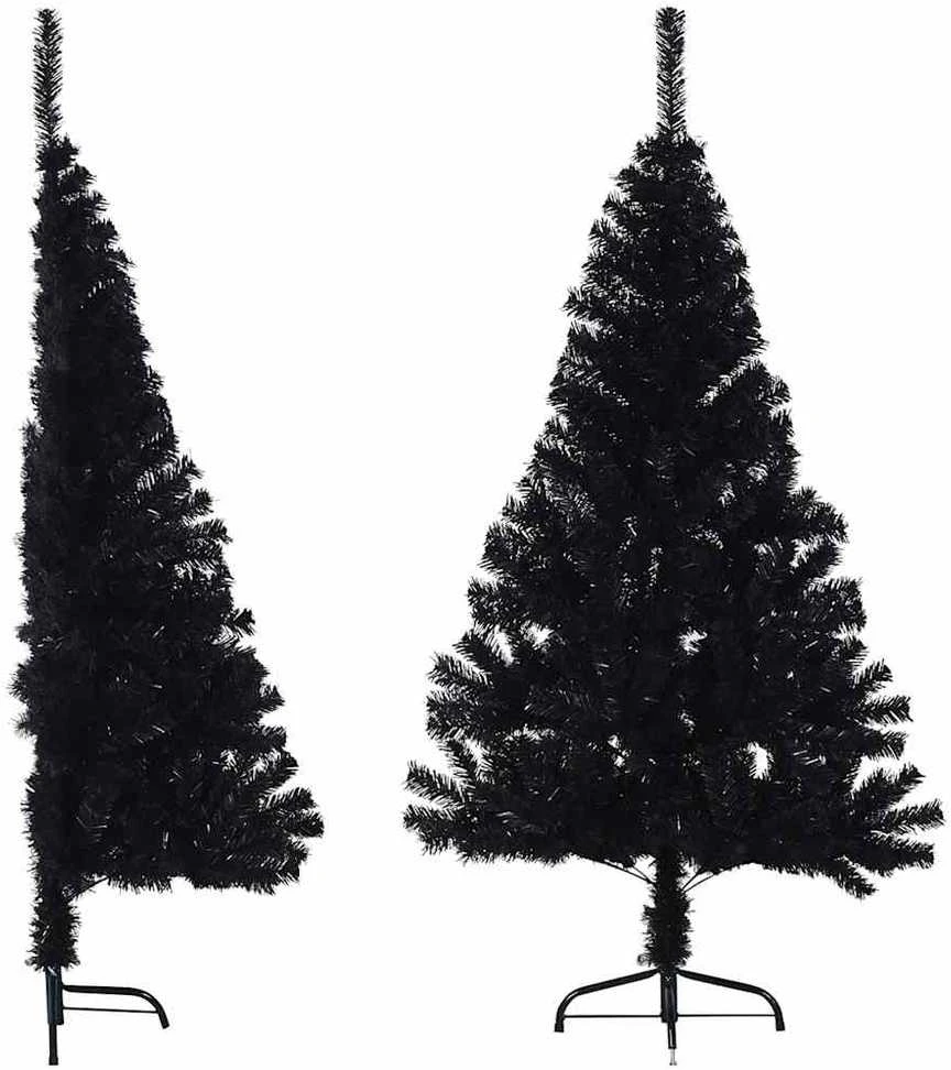 Dirbtinė pusinė Kalėdų eglutė su stovu, juoda, 150cm, PVC