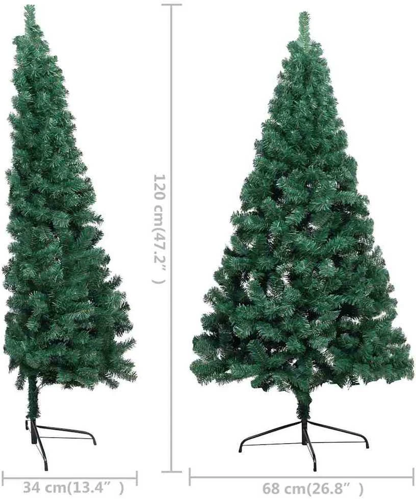 Dirbtinė pusinė Kalėdų eglutė su žaisliukais, žalia, 120cm