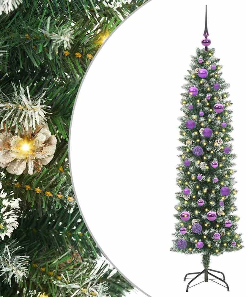 Dirbtinis lieknas Kalėdų medis Žalia ir balta 150 cm