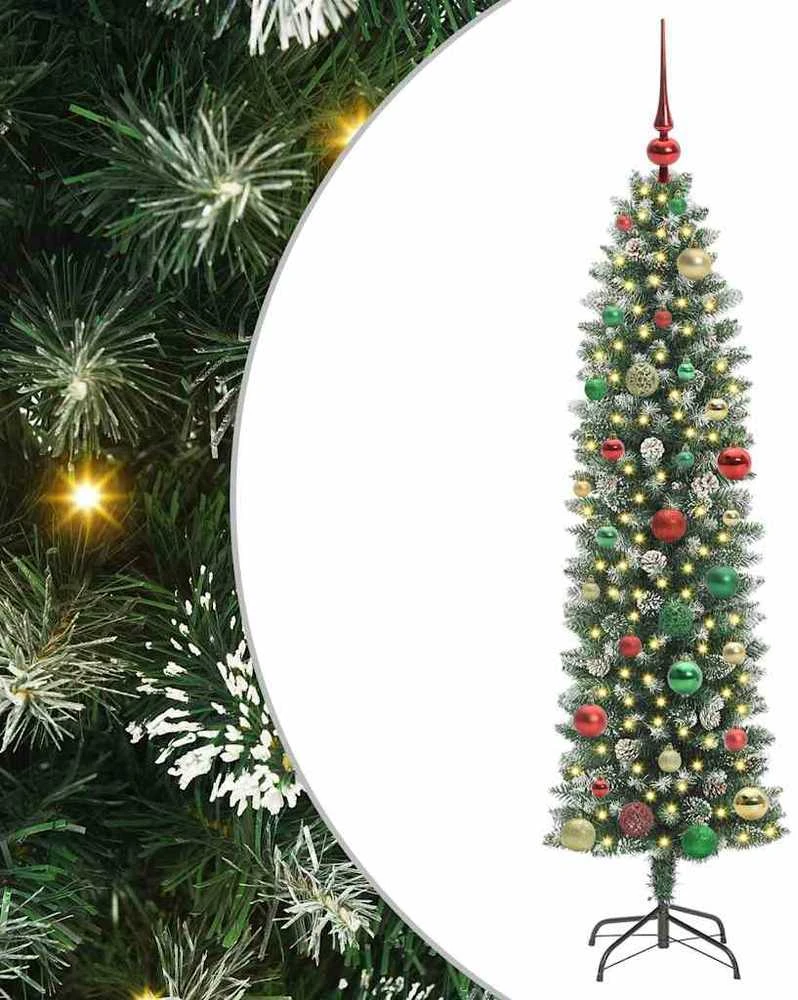 Dirbtinis lieknas Kalėdų medis Žalia ir balta 150 cm